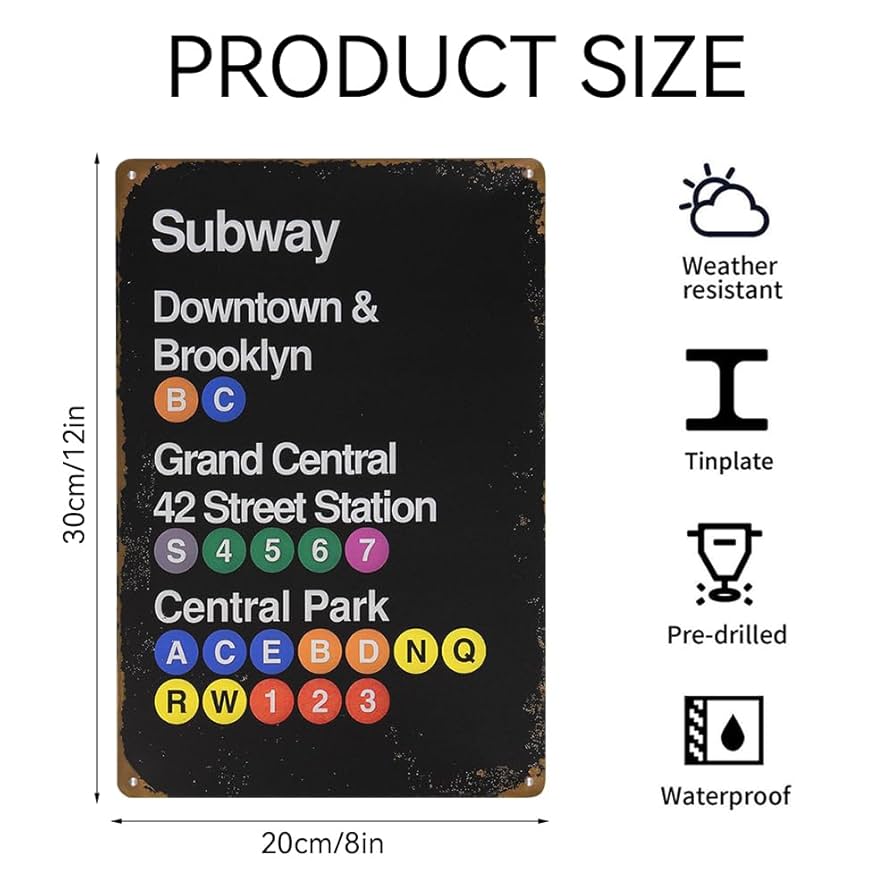 Amazon.com: FDKYOEK Subway Sign, 12 x 8 Inches New York